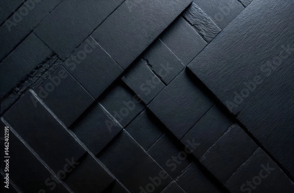 Fototapeta Textured black surfaces arranged in a geometric pattern showcasing design elements in a modern workspace