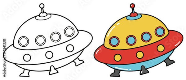 Obraz Spaceship Line Art Vector Outline Illustration Black and White with Coloring Sample