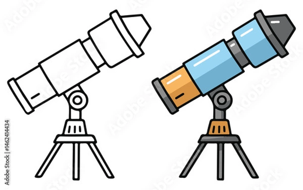Obraz Space Telescope Line Art Vector Outline Illustration Black and White with Coloring Sample