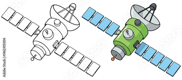 Obraz Space Telescope Line Art Vector Outline Illustration Black and White with Coloring Sample
