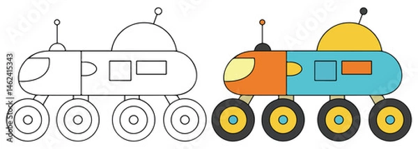 Obraz Space Rover Line Art Vector Outline Illustration Black and White with Coloring Sample