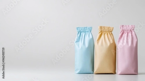 Fototapeta Three pastel-colored drawstring bags