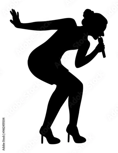 Fototapeta Singer Performing on Stage, singer with pose silhouette, Vocalist singing to microphone