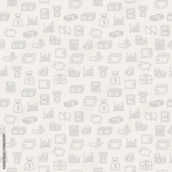 Fototapeta Money seamless pattern. Background with icons.