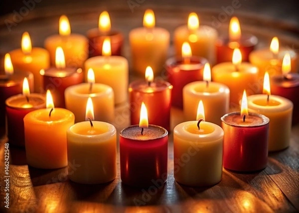 Fototapeta Unity in Warmth: Circle of Candles, Glowing Flames, Togetherness