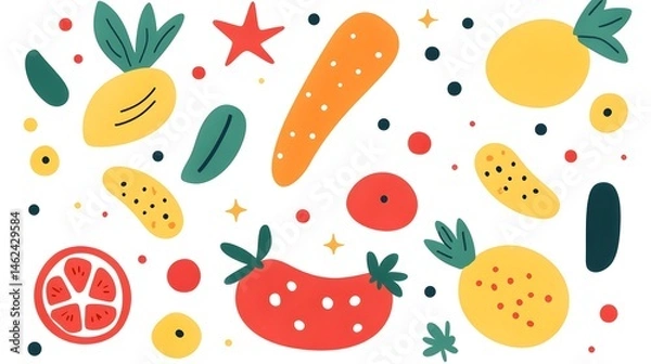 Fototapeta Colorful abstract design featuring various fruit shapes.