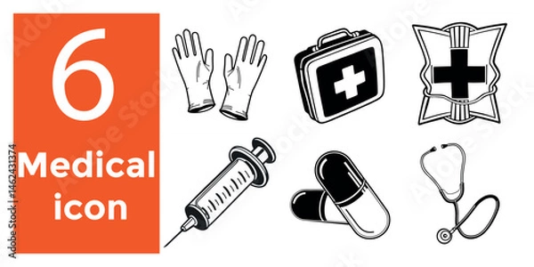 Fototapeta 6 Medical Icon Set – Flat Health and Healthcare Symbols for Web, Apps, and Infographics
