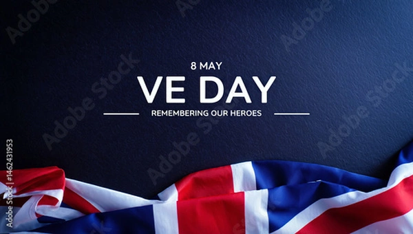 Fototapeta 80th VE Day Anniversary Star Emblem, Historical Dates, and Victory in Europe Tribute for May 8, 2025 Patriotic Design Distressed Noise-Textured Background 