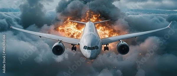 Fototapeta A dramatic scene as an airplane pilots navigate a turbulence-related accident, taking evasive action to stabilize the aircraft and ensure the safety of passengers.