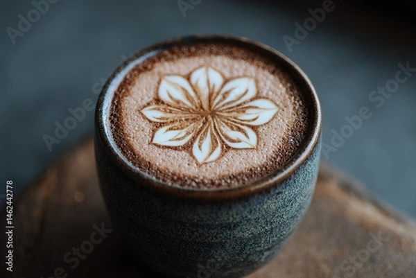 Obraz Delicious Coffee Latte with Intricate Art Patterns Served in a Coffeehouse
