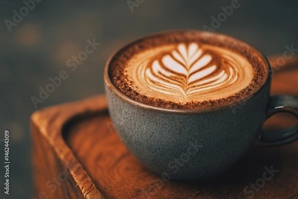 Obraz Beautiful Coffee Latte Art Served Fresh in a Cozy Coffee Shop Environment
