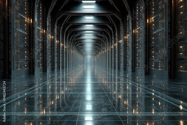 Obraz Futuristic Corridor in an Ancient Building Transformed into a Modern Cyber Laboratory