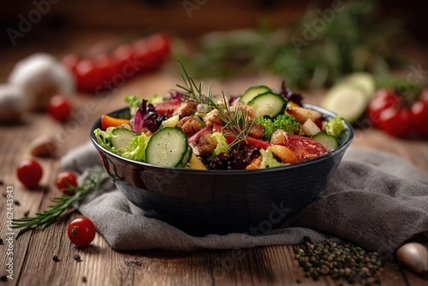 Obraz Fresh and Vibrant Salad with Crisp Vegetables Perfectly Pictured in a Studio with a Clean White Background