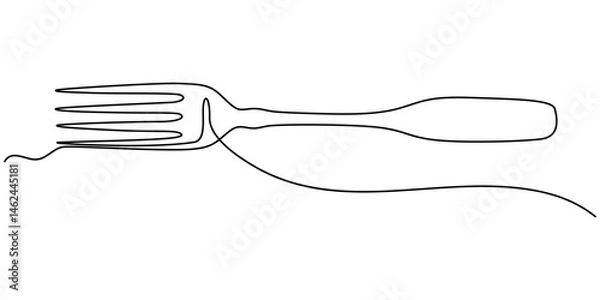Fototapeta Silverware Continuous Line Icon, Cuisine continuous line drawing with color shapes, Cutlery Continuous Line Illustration, Fork and spoon icon vector, Black and White kitchen stainless steel spoon.