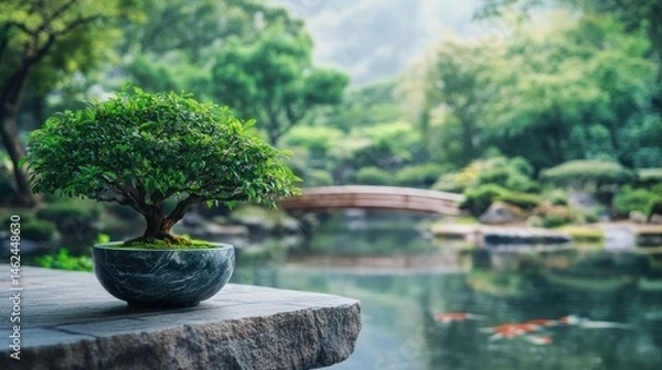 Fototapeta Serene Bonsai Tree in a Japanese Garden