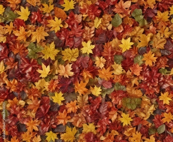 Obraz Sunlit autumn leaves, showcasing diverse colors and textures ,  nature,  seasonal,  pattern