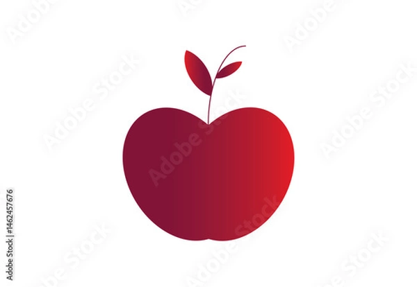 Fototapeta Red Gradient Apple Icon with Two Leaves Modern Fruit Illustration for Design.