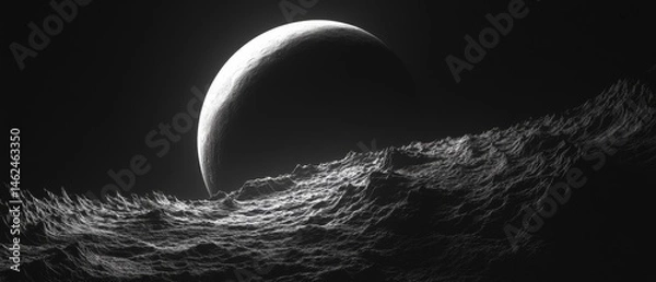 Obraz A black and white photo of a moon in the sky above a body of water