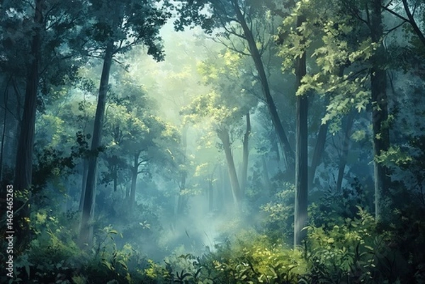 Fototapeta Misty Forest Path With Sunlight Pixel Art