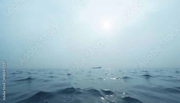 Obraz Distant ship on calm ocean under hazy sky