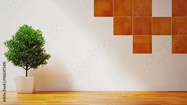 Obraz Empty room interior design with a small plant.