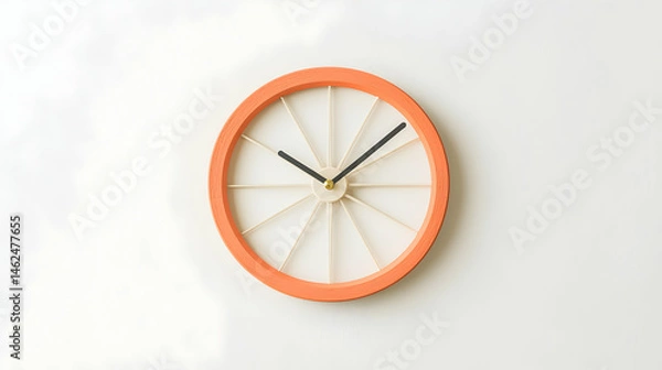 Fototapeta A stylish orange clock resembling a citrus fruit on a plain wall. Great for kitchen decor or adding a pop of color to any room. A fun and modern design.