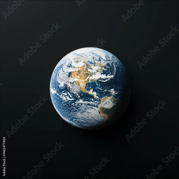 Fototapeta A realistic depiction of Earth against a stark black background. Use it for educational purposes or as a striking visual element in presentations and designs.