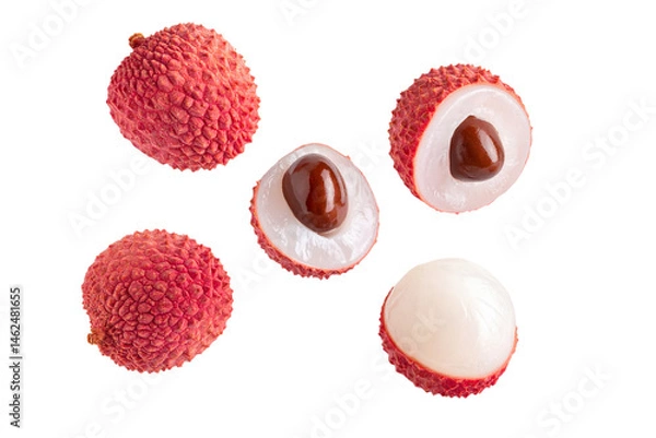 Obraz   Set of few sliced lychees floating in the air, with a transparent background