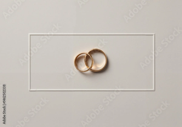 Fototapeta Wedding rings elegantly displayed on neutral background  