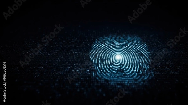 Obraz A digital fingerprint illuminated against a dark background, symbolizing security and identity verification.