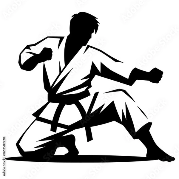 Fototapeta Minimal Karate Stance – Black Belt Fighter in Simplified Dojo Scene