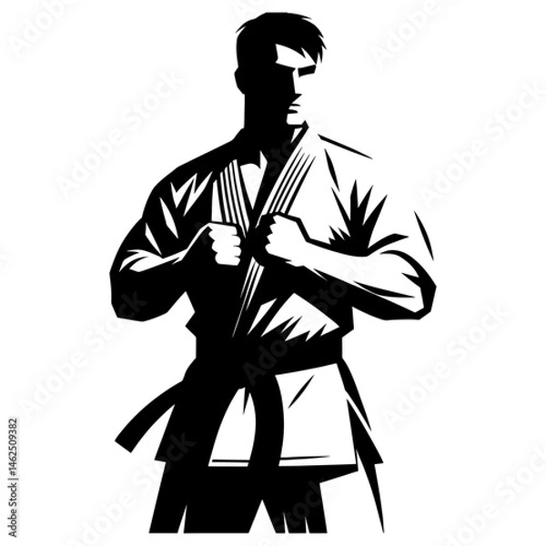 Fototapeta Stylized Minimalist Karate Fighter – Focused Pose in Traditional Uniform