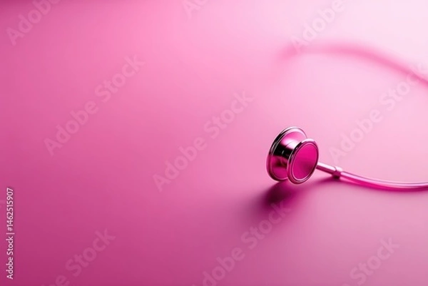 Fototapeta Pink stethoscope rests calmly on a plain surface in a minimalist studio. Daytime lighting enhances the serene mood, creating a tranquil atmosphere for health and wellness imagery.