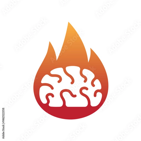 Obraz Minimal brain fire logo burning brain vector symbol icon 