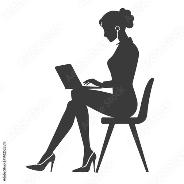 Fototapeta Stylish Female Silhouette Sitting and Typing on a Portable Computer
