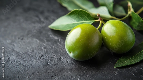 Obraz A vivid green plum displayed on a dark gray backdrop