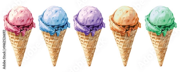 Obraz ice cream gelato cone in watercolor illustration style, isolated vector on white background