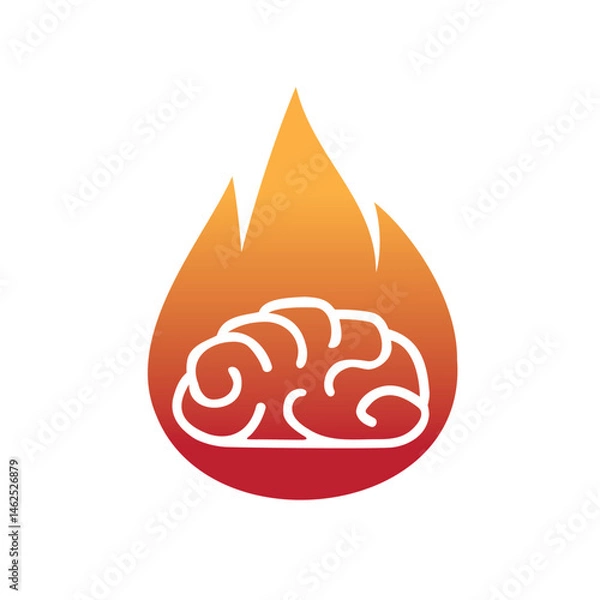 Obraz Minimal brain fire logo burning brain vector symbol icon 