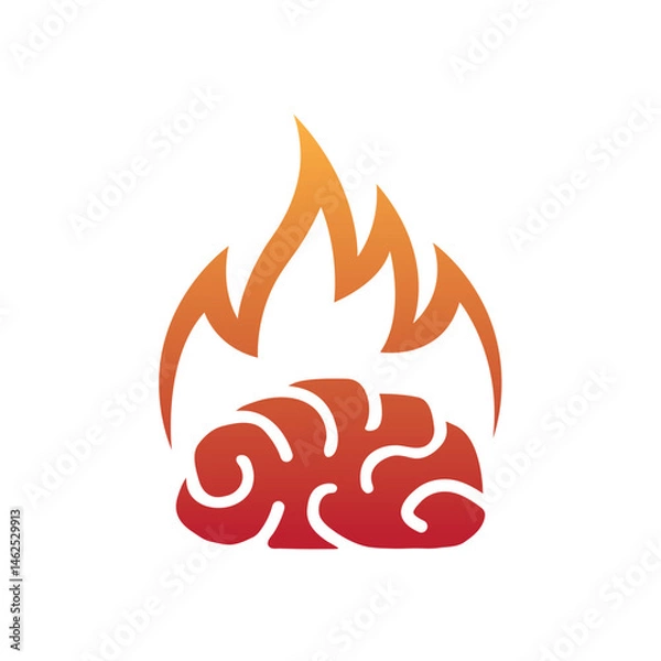 Obraz Minimal brain fire logo burning brain vector symbol icon 