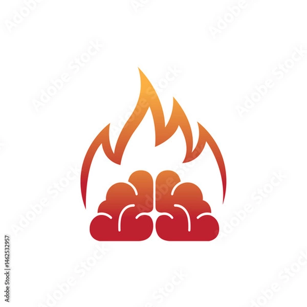 Obraz Minimal brain fire logo burning brain vector symbol icon 