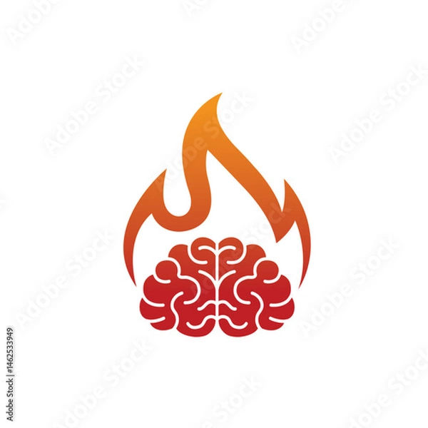 Obraz Minimal brain fire logo burning brain vector symbol icon 