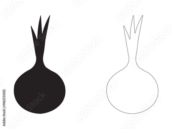 Fototapeta Simple Black and White Onion Silhouettes for Culinary Design