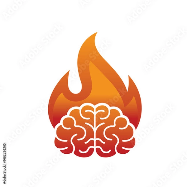Obraz Minimal brain fire logo burning brain vector symbol icon 