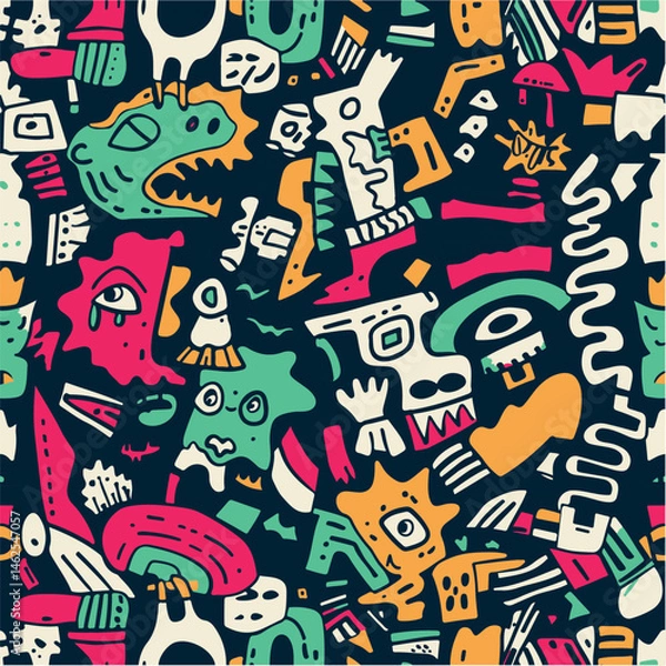 Fototapeta Colorful Hand-Drawn Abstract Pattern with Fun Elements