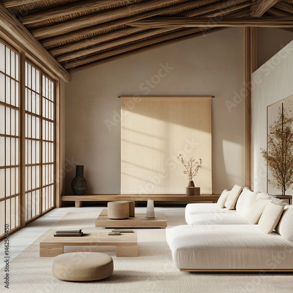 Fototapeta Minimalist Japanese Living Room Interior Design