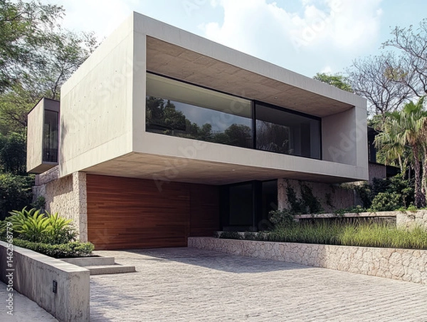 Obraz Modern luxury house with large windows at sunset
