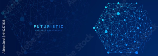 Fototapeta Abstract blue futuristic background. Geometric lines and dots. Modern hexagon elements. Connection line pattern. Digital technology concept. Science style. Vector illustration