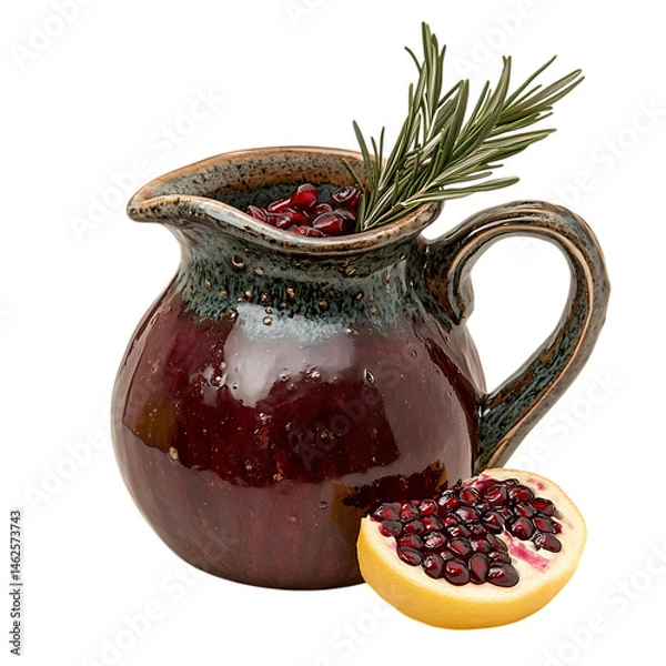 Fototapeta Pomegranate Rosemary Lemon Zest Pitcher Isolated on Transparent Background