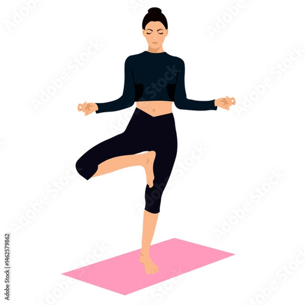 Fototapeta girl in black doing meditation without background
