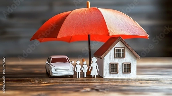 Fototapeta Family protection and security under an umbrella of insurance coverage.
